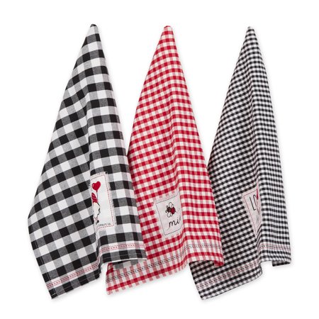 Assorted Valentines Checked Embellished Dishtowel (Set of 3)