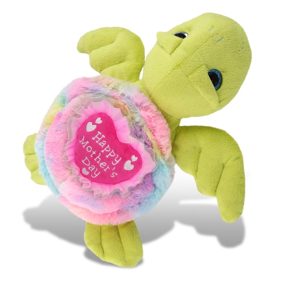 DolliBu Happy Mother's Day Rainbow Green Sea Turtle - Cute Stuffed Animal with Pink Heart Message for Best Mommy, Grandma, Wife, Daughter - Cute Ocean Life Plush Toy Mom Gift - 10 Inches