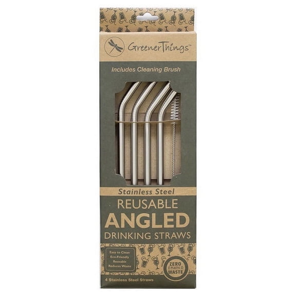 Greener Things Angled Stainless Steel Straws 4 pack