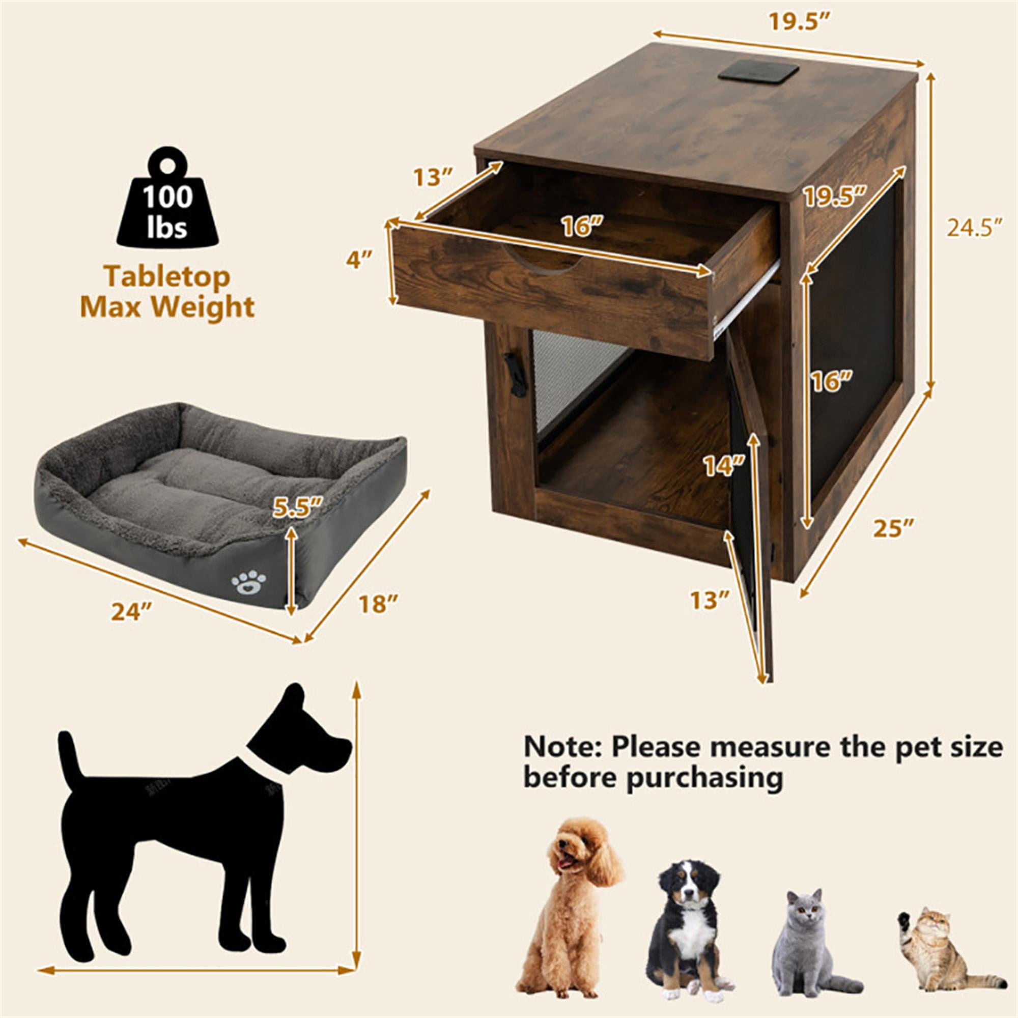 Kadyn 25" Dog Crates for Medium Dogs, Wood Dog Cage Furniture with Drawer and Removable Dog Bed, Dog Kennel for Indoor, Dog House, Brown