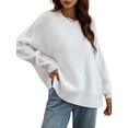 thumbnail image 6 of Women Autumn Loose Knitwear, Solid Color Long Sleeve Round Neck Slit Hem Elegant Sweater, 6 of 10