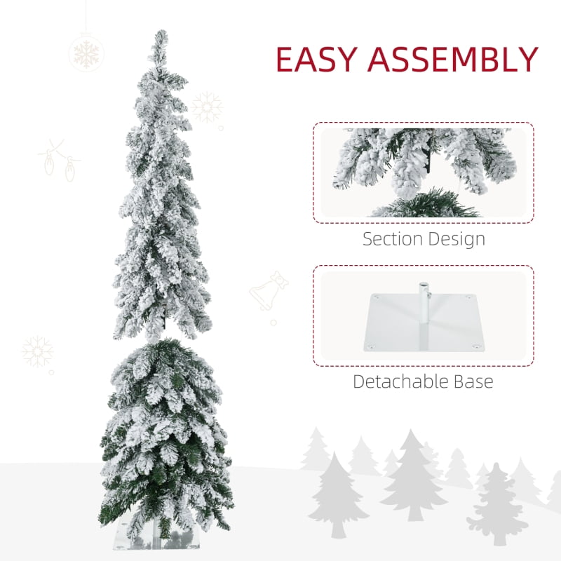 Alvantor Christmas Tree Pre-Lit Snow Flocked Slim with LED Lights 17"x17"x48" in 4ft Green