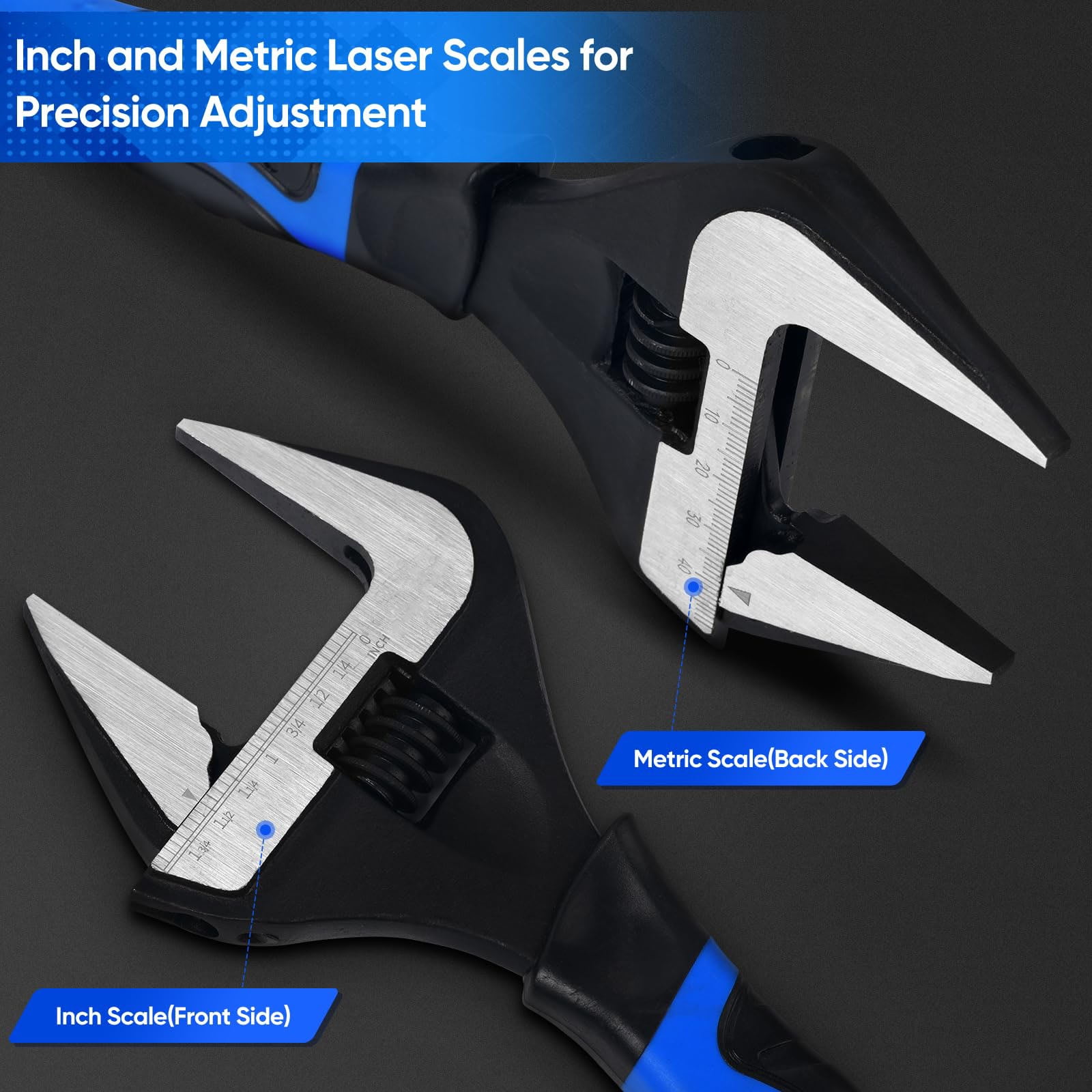 2 Pcs Wide Opening Adjustable Wrench Set, 6 Inch & 10 Inch Deep Jaw Wrenches, for Home, Garage, and Workshop DIY