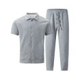 thumbnail image 4 of Busydd Mens Lounge Sets Trendy Solid Color Textured Two Piece Sets for Men Lapel Short Sleeve Zip Up Mens Shirts and Drawstring Pants Casual Travel Outfits for Men S, 4 of 5