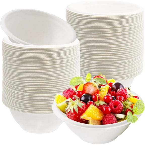 100 Pcs Biodegradable Bowls,White Disposable Paper Bowls, 12 oz Compostable Bowls for Parties,Catering