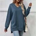 thumbnail image 3 of Sweatshirt for Women Long Sleeve V Neck TopsPullover Casual Sweatshirts Solid Fall Fashion Sweaters Loose Trendy Winter Clothes Cute Tops Comfy Fall Outfits 2025, 3 of 5