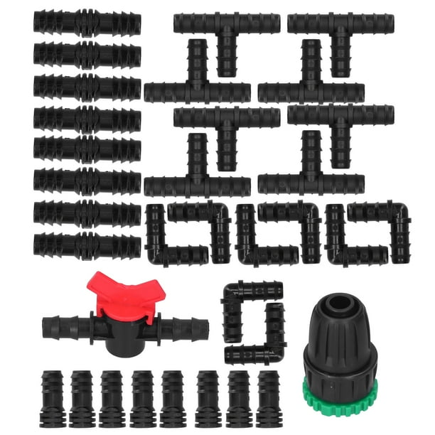 Tee de riego, 34 piezas/juego Kit de riego por goteo Accesorio de riego por goteo Adaptador de riego Funcionamiento suave