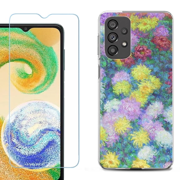 Shockproof Fashion Phone Case for Samsung Galaxy A23 5G, with Tempered Glass Screen Protector, by OneToughShield ® - Chrysanthemums