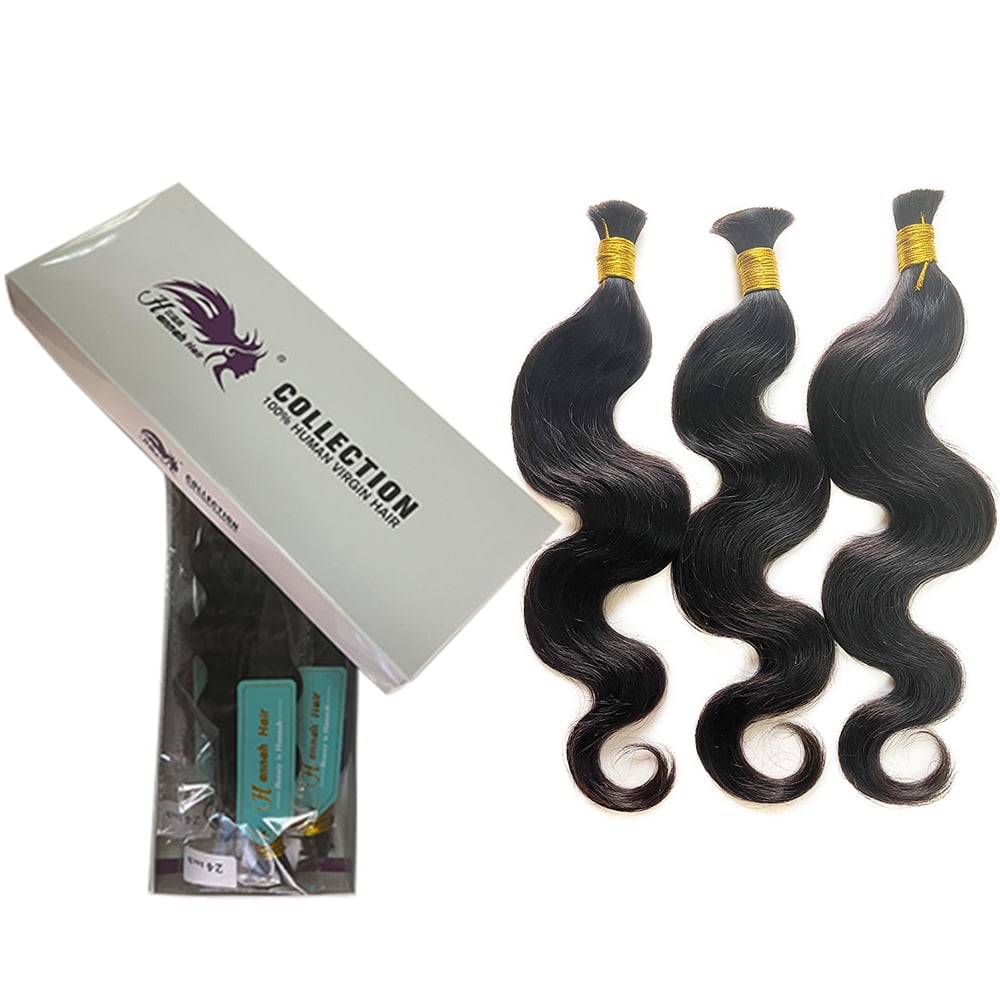 Boho Knotless Braids Human Hair Micro Braids Extension Hair Body Wave Human Bulk Hair 16 Inch 1pack (3bundles(150g) Natural Black Color