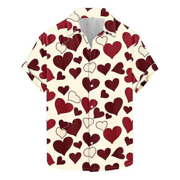 biudgviw Big and Tall Shirts for Men Valentine's Day Print Short Sleeve Tops Lapel Button Down Fashion Loose Graphic Tees S-5XL