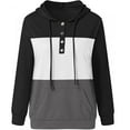 thumbnail image 4 of Fesfesfes Women Hooded Casual Pullover Patchwork Button Down Hoodies Drawstring Long Sleeve Hooded Pocket Blouse Tops Sweatshirts Tops on, 4 of 6