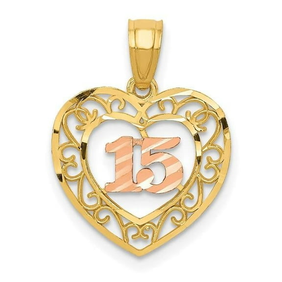 Finest Gold 14K Yellow Gold Two-Tone Diamond-Cut 15 Pendant
