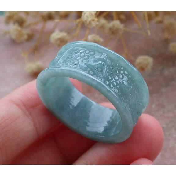 Green Natural A JADE Jadeite Mantra RING USA 12.5 RING 676375 TN