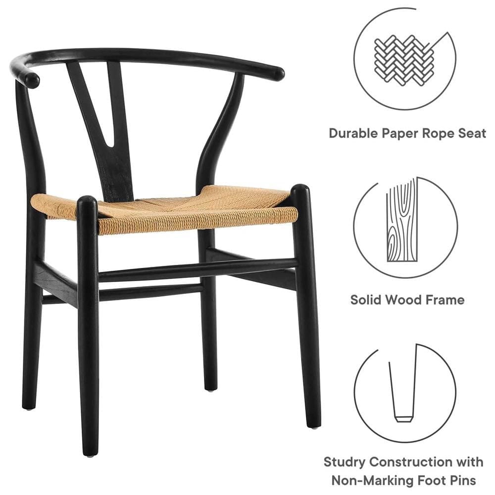 Heavenly Collection | Wishbone Black Wood Dining Chair for Kitchen or Dining Room