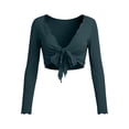thumbnail image 3 of Admvng Tops for Women Scallop Trim Wrap Crop Long Sleeve V-Neck Yoga Fitness Casual Blouse, 3 of 4