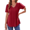 thumbnail image 5 of Fantaslook Blouses for Women Dressy Casual V Neck Pleated Tunic Tops Summer Short Sleeve Boho Shirts, 5 of 9