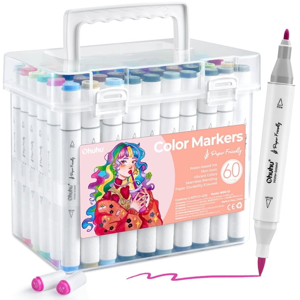 Rotuladores para colorear Ohuhu, 60 colores, doble pincel, puntas finas