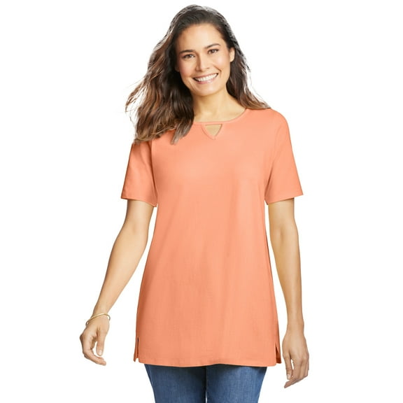 Woman Within Plus Size Perfect Short-Sleeve Keyhole Tee