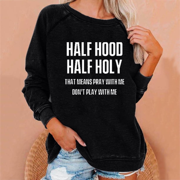 ICHUANYI Clearance Women Casual Full Sleeve Round Neck Tops Loose Letter Print Graphic Sweatshirt(Black, XXL) ICHUANYI WER2023080907231