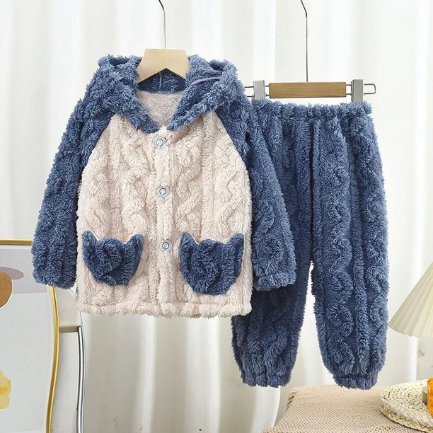 Conjunto de ropa de lana para niños y bebés, pijama Infantil de invierno cálido con capucha, ropa de casa, pijamas de Navidad, Unisex, novedad