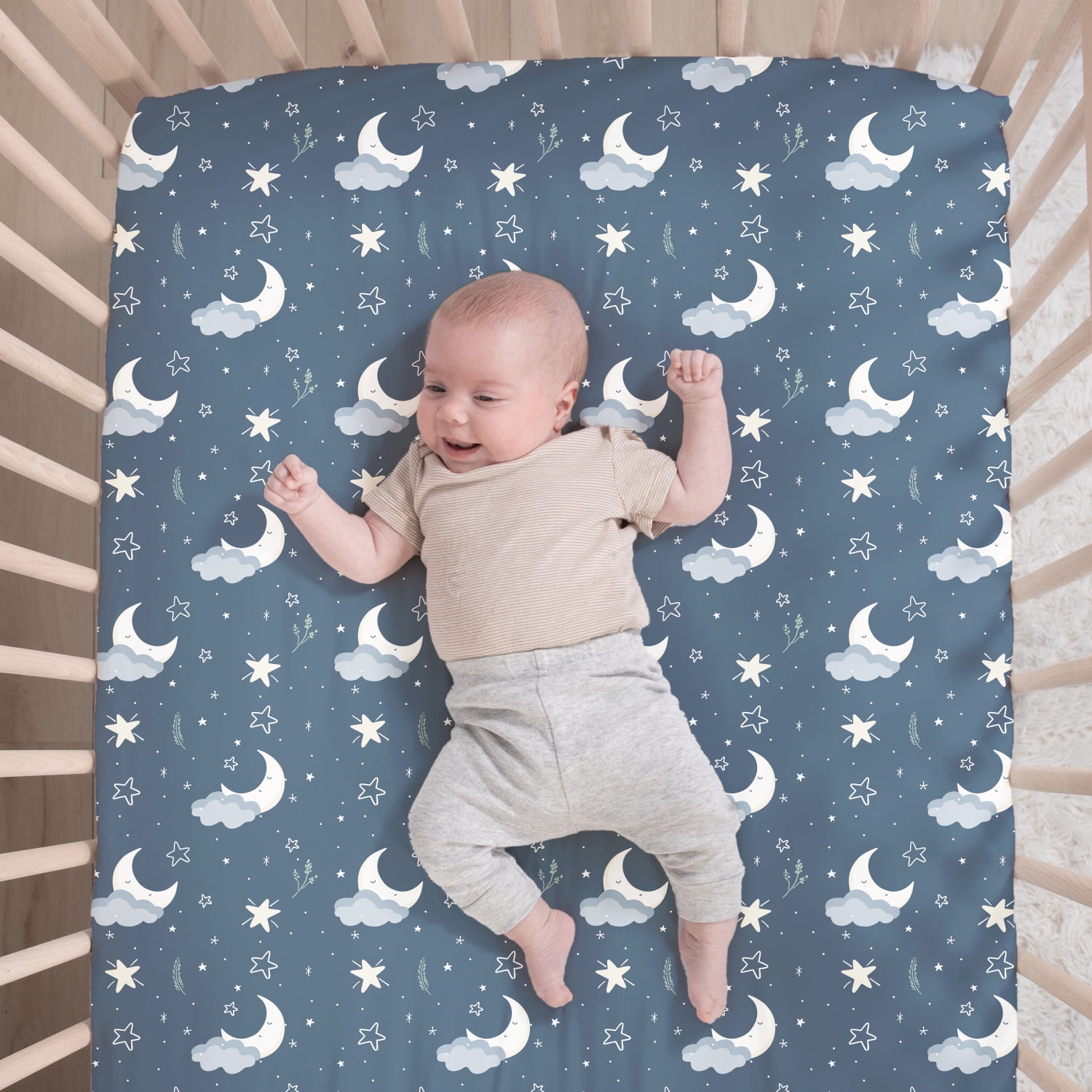 The Peanutshell 3 Piece Celestial Serenity Baby Crib Bedding Set Boy Nursery Decor Boy Crib Comforter Set, Boho Neutral Quilt and Accessories, Gender Neutral