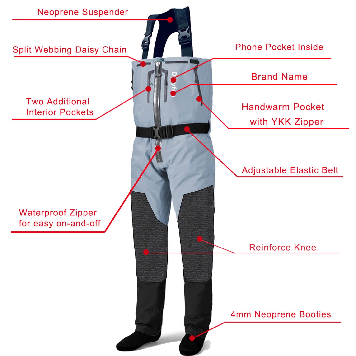 Drryfsh Stout Chest Waders for Men Neoprene Suspenders Waterproof