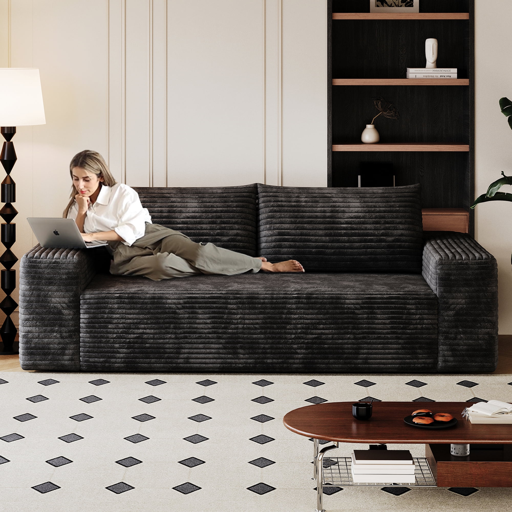 Miniyam 71" Compression Sofa 3 Seats Sofa, Deep Seat Couches for Living Room, Bedroom, Apartment (Black)