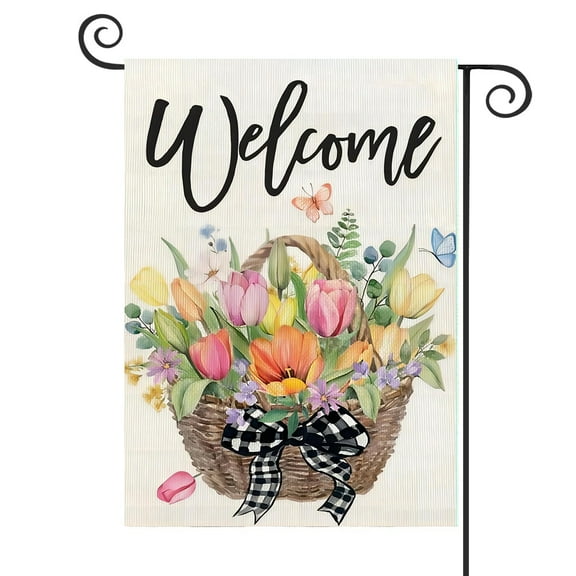 DMERBYL Spring Garden Flag Tulips 12x18 Inch Double Sided for Outside Small Burlap Welcome Floral Seasonal Yard Flag
