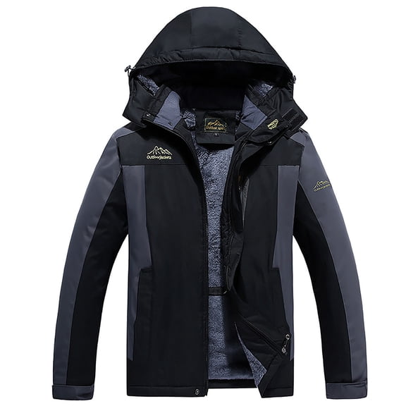 Fgnfyis Jacket for Men Ski Winter Warm Lined Raincoats with Pockets Big Size Outdoor Mountaineering Thicken Padded Trench Coat Men Black_001 4XL