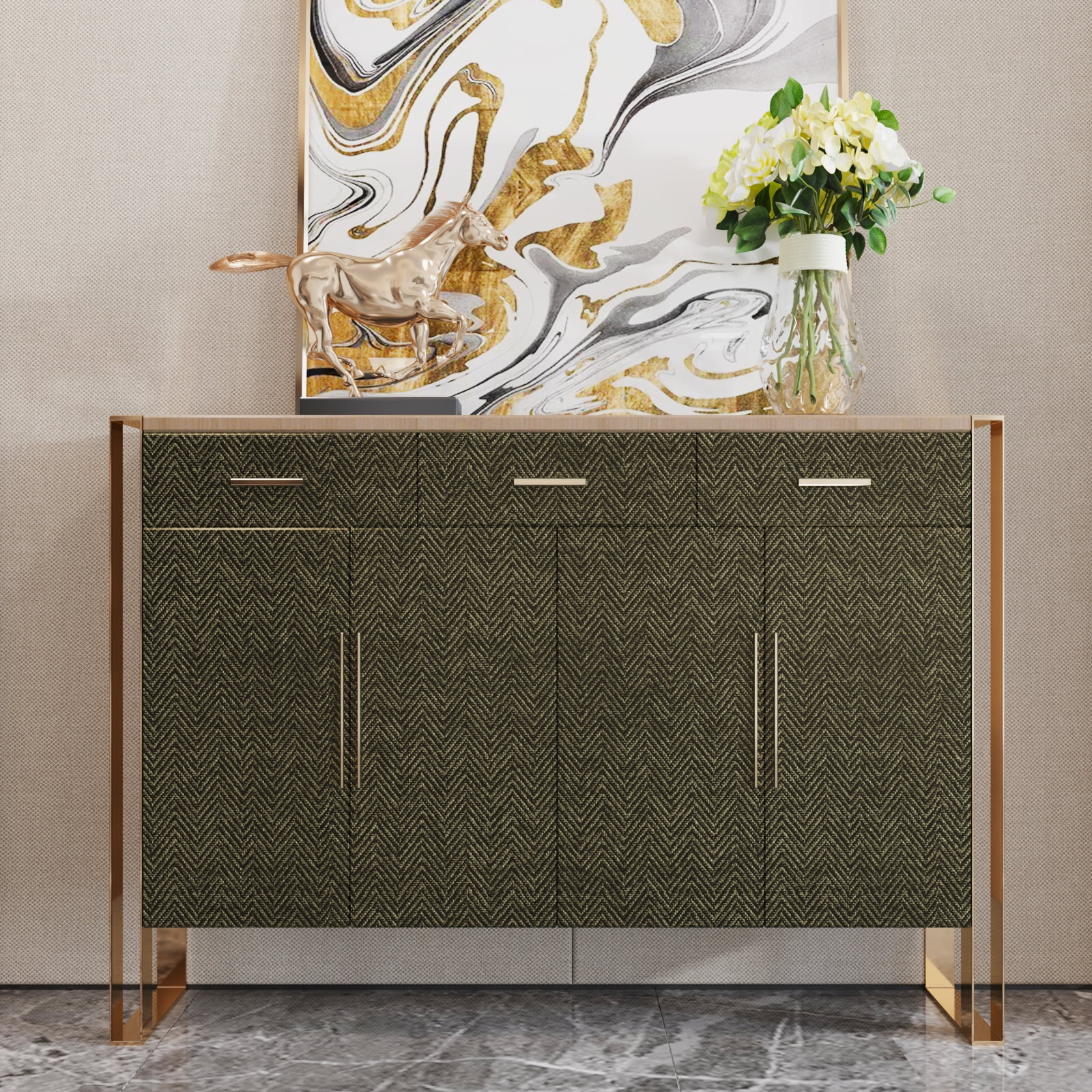 Large Size 30"x236" Grasscloth Peel and Stick Wallpaper Black and Gold Textured Wallpaper Self Adhesive Herringbone Metallic Contact Paper Decorative Vinyl Wall Covering for Bedroom Bathroom