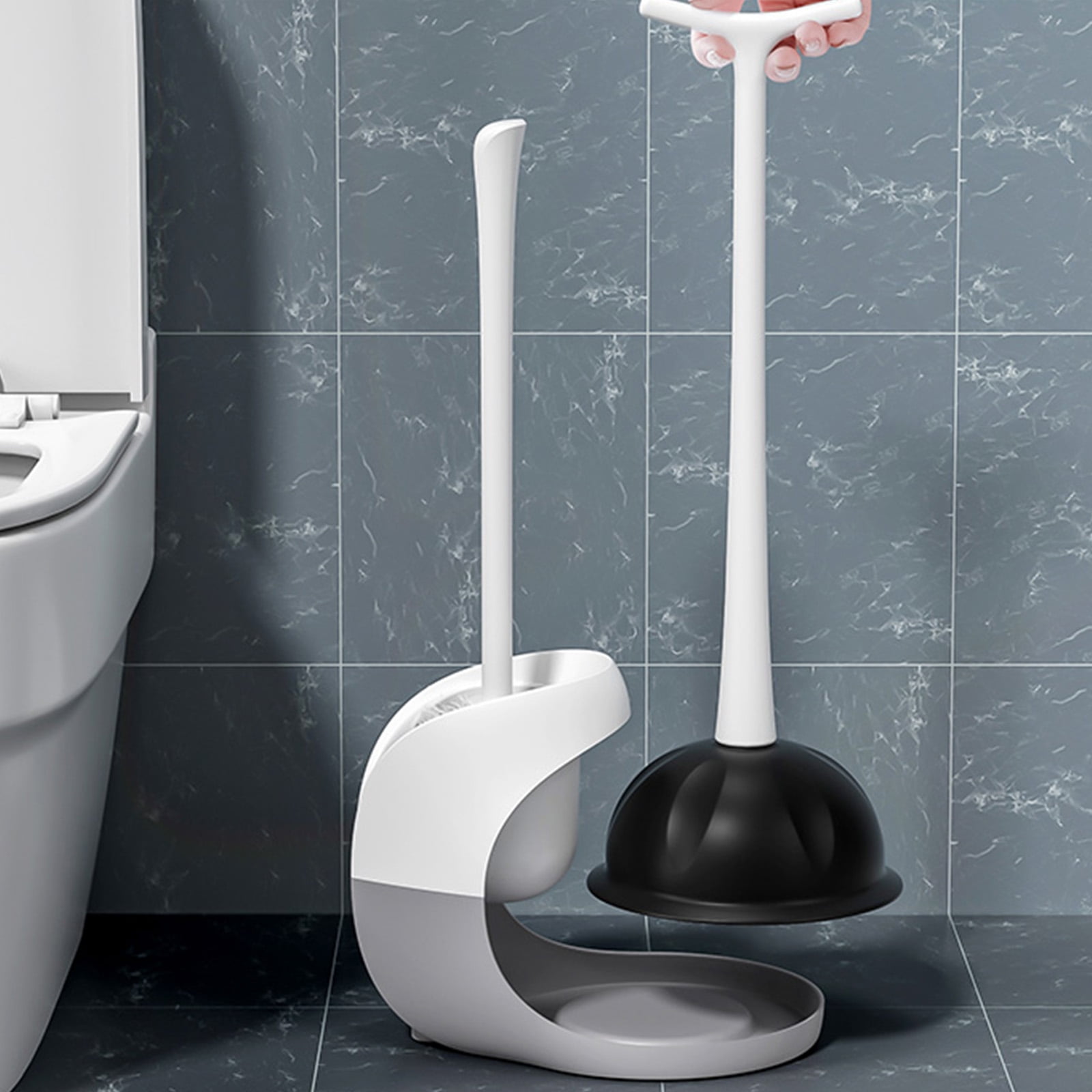 BIBABLYKE Toilet Plunger and Toilet Bowl Brush Combo No Dead Corner Cleaning Brush with Holder Bathroom Toilet Cleaning Tools