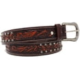 thumbnail image 3 of 43-44  Western Heavy Duty Unisex Genuine Leather Floral Tooled Belt Brown 26JQ01, 3 of 4