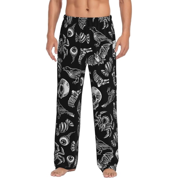 Balery Skull bird bat spider Pantalones de pijama para hombre, pijama ultraligero, pantalón de descanso-Large