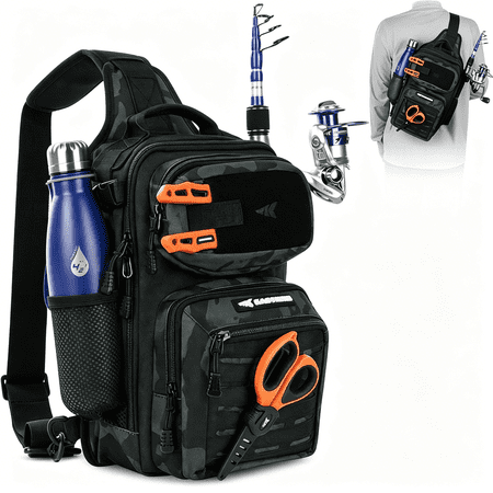 AUQ Sling Tackle Bag-Lightweight Fishing Backpack Storage Fishing Gear and Equipment Waterproof Multi-Pocket for Camping Hiking Outdoor Adventure Travel