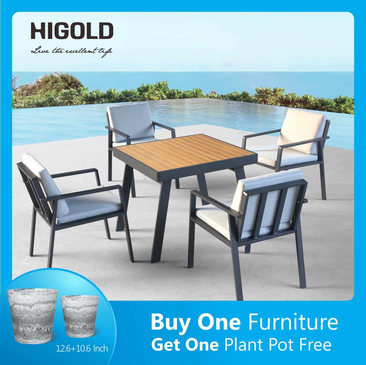 Higold 6801 Nofi Outdoor Furniture, 5 Pieces Patio Dining Set with
