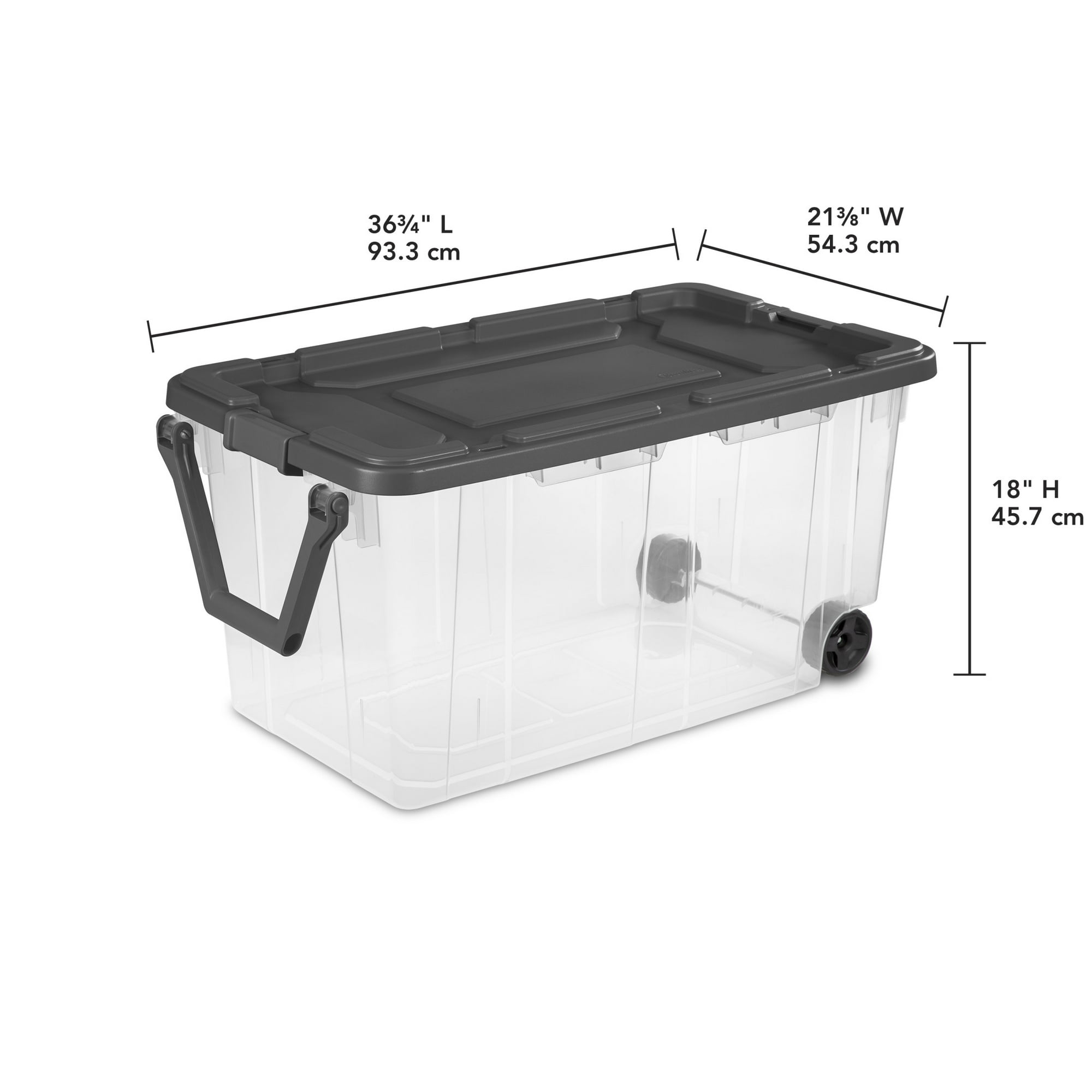 Sterilite Extra Large Storage Bin, 160 Quart Wheeled Clear Plastic Storage Container with Handle, Gray, Pack of 2, Industrial