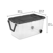 (2 pack) Sterilite 160 Quart Extra-Large Wheeled Storage Bin, Clear Storage Container with Latch Lid and Pull Handle, Durable, Dark Gray