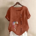 thumbnail image 5 of cocolona Summer Printed T-shirts for Women Crew Neck Short Sleeve Button Pullover Tops Dressy Casual Blouses Base Tees, 5 of 5