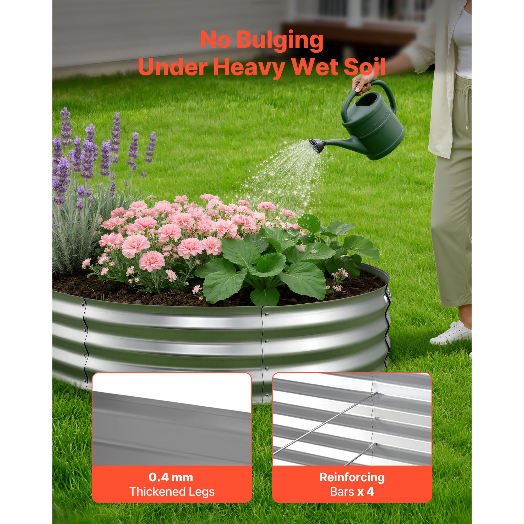 KFFKFF Galvanized Raised Garden Bed, 8 x 4 x 1 ft, Oval Metal Planter Box Kit for Outdoor Use, Bottomless Elevated Garden Box with Gloves, Rust-Resistant Alu-Zinc Material, Silver