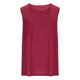 thumbnail image 4 of Womens Cotton Linen Sleeveless Tops,Solid Color Pleated Crewneck Tank, Plus Size Summer Shirts with Side Slit Gym Tank Tops Woman Wine L, 4 of 5