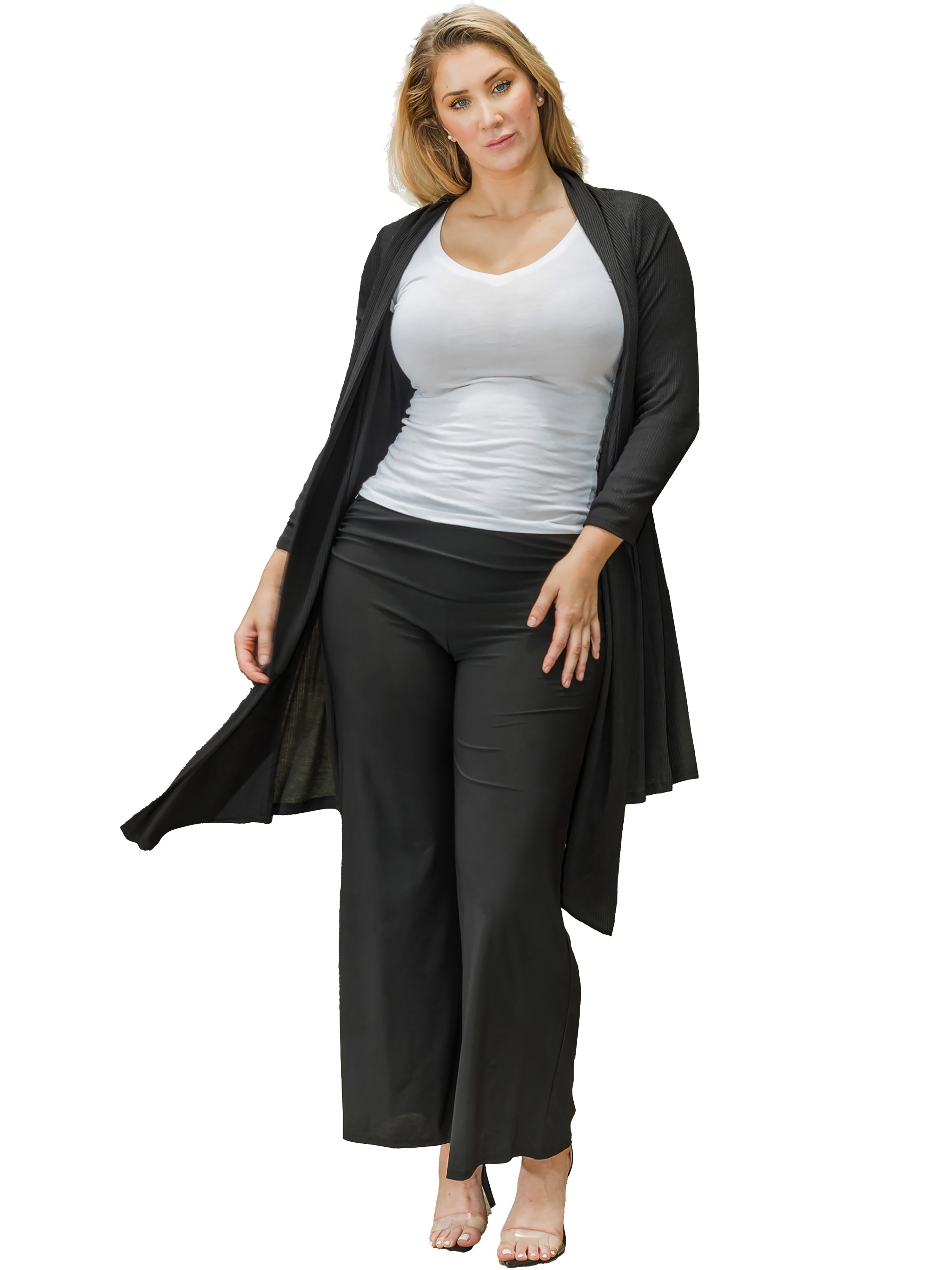 Funfash Plus Size Women Black Kimono Long Cardigan Duster Sweater Made
