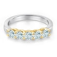 thumbnail image 3 of Gem Stone King 925 Silver and 10K Yellow Gold Sky Blue Aquamarine Wedding-Bands Ring for Women | 0.85 Cttw | Round 3.5MM | Gemstone March Birthstone | Size 5, 3 of 6