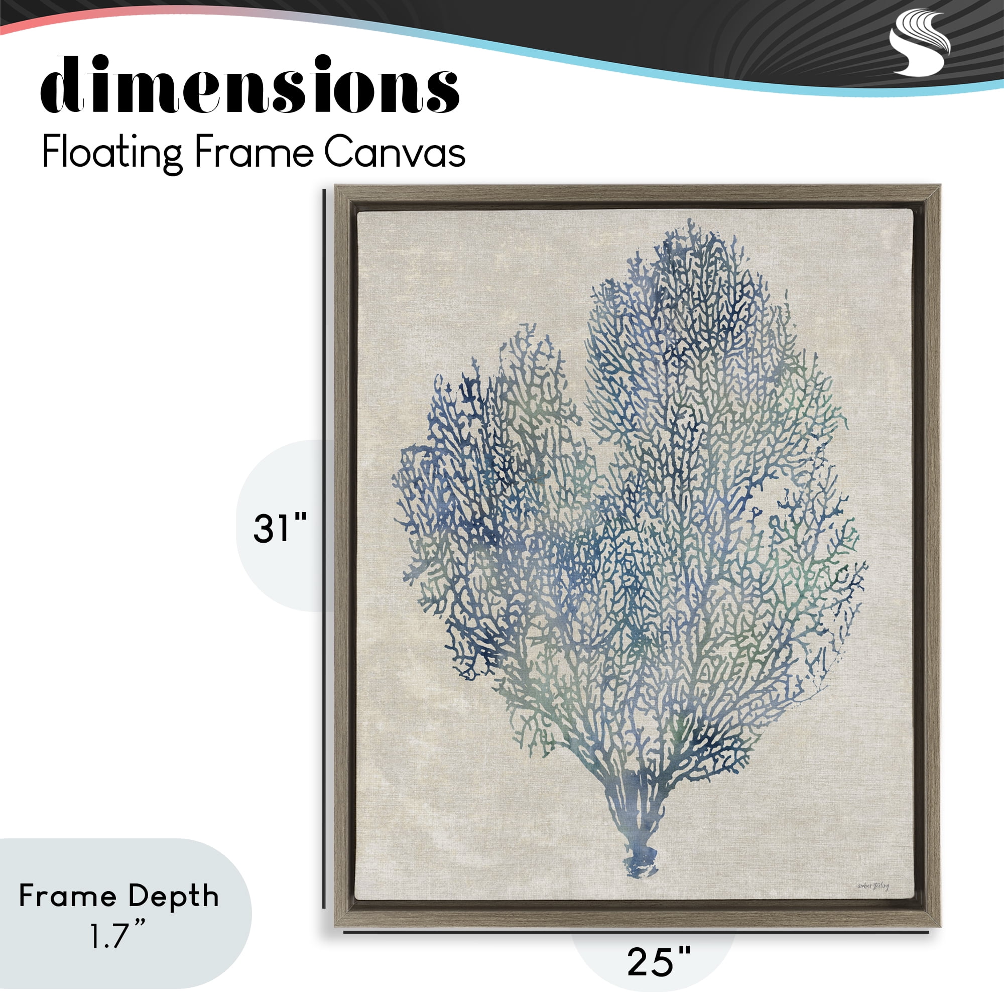 Stupell Industries Fan Coral in Blue & Green Brown Framed Floater Canvas Wall Art, design by Amber Sterling