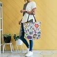 thumbnail image 4 of FORMRS Womens Canvas Tote Bag with Zipper Inner Pocket Shoulder Handbag, White Doodle Pattern, 4 of 7
