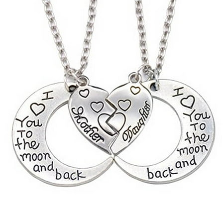 Black Mom Necklace KABOER 1 Pcs I Love You to the Moon and Back Mother Daughter Moon Love Heart Necklaces Pendant Gift for Mom ()