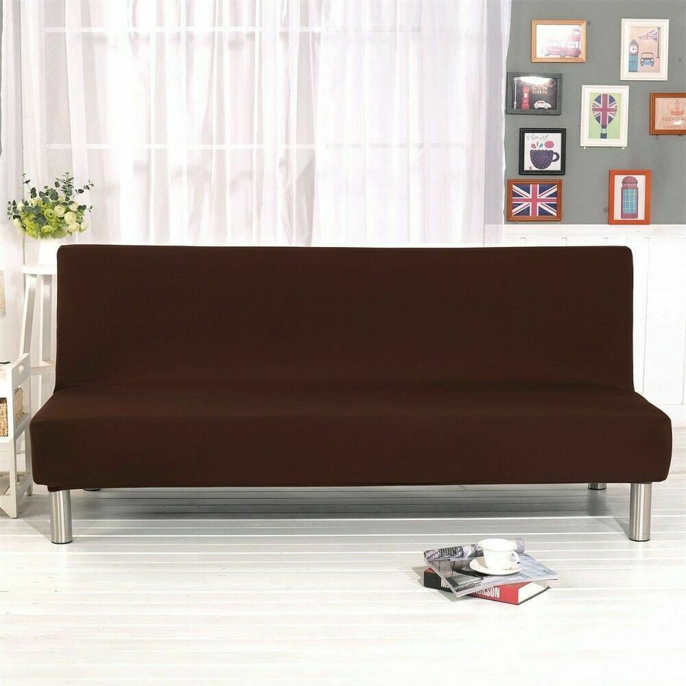 Topchancess Stretch Sofa Bed Cover, Folding Armless Sofa Cover All-Inclusive Futon Slipcover Solid Color, Brown