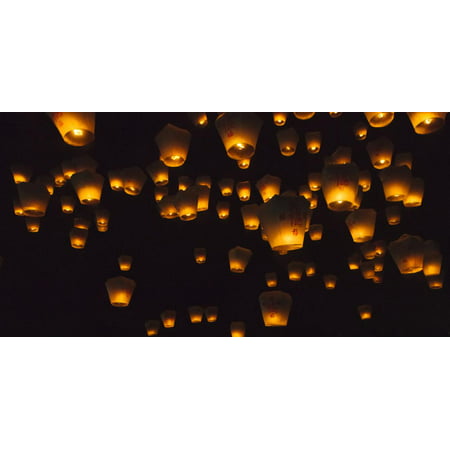Night view of Sky Lanterns in the air during Chinese Lantern Festival, Shifen, Taiwan Print Wall Art By Keren