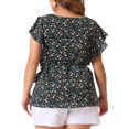thumbnail image 4 of Blusas de Talla Grande para Mujeres Agnes Orinda, Cuello Redondo, Floral, Cintura con Lazo, Mangas Cortas y Acampanadas 2X Negro, 4 of 8