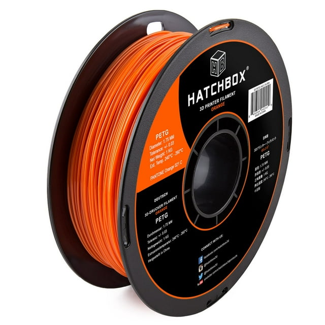 Filamento Para Impresora 3D Hatchbox Petg Precisión Dimensional +/- 0,03 Mm Bobina De 1 Kg 1,75 Mm Naranja