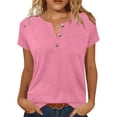thumbnail image 2 of Babysbule Women's V Neck Button Placket Short Sleeve Henley T Shirt, Casual Loose Fit Top for Daily All Season Wear, 2 of 6